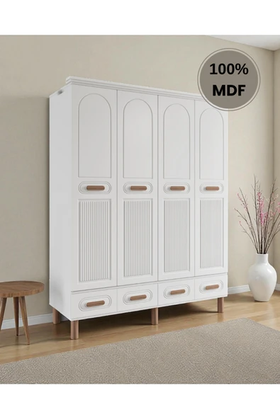 Home Comiet Perry 4 Kapaklı MDF Çekmeceli Beyaz Gardırop ürün görseli