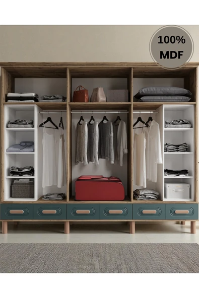 Home Comiet Perry 6 Kapaklı Aynalı Çekmeceli MDF Gardırop - Resim 3