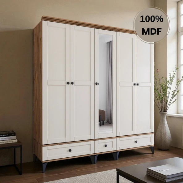 comiet Silva 5 Kapaklı Çekmeceli ayaklı tasarım country MDF Gardırop ürün görseli