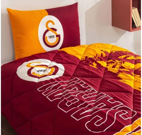 TAÇ GALATASARAY LİSANSLI RANFORCE UYKU SETİ/YORGAN SETİ VAKUMLU SİLİKON YASTIK HEDİYELİDİR - Resim 3