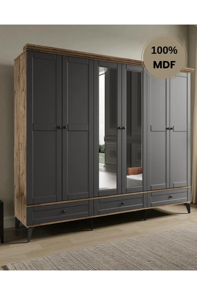 comiet Silva 6 Kapaklı Çekmeceli-ayaklı tasarım country MDF Gardırop ürün görseli