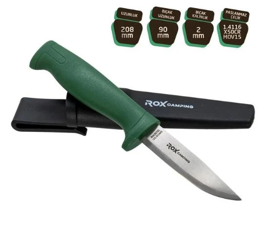Rox Camping 0319 Bushcraft Eco Paslanmaz Çelik Kamp Bıçağı (Yeşil) ürün görseli