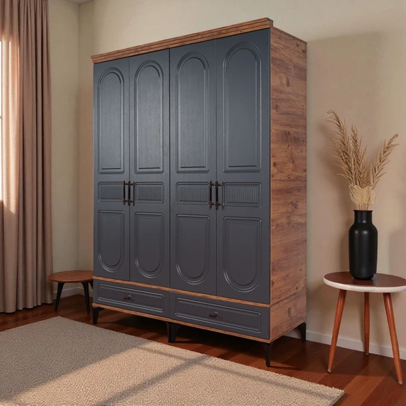 comiet Slope 4 Kapılı Mdfayaklı Tasarım Country Gardırop ürün görseli