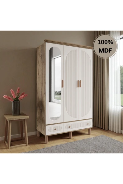 Home Comiet Sally 3 Kapaklı Aynalı MDF Çekmeceli Aytaşı Gardırop - Resim 2