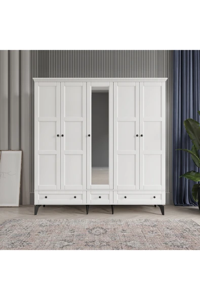 comiet Toprak 5 Kapaklı Aynalı Çekmeceli Mdf Gardırop ürün görseli