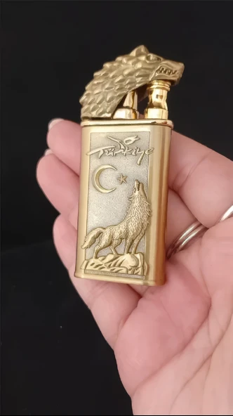 Gold Kaplama Kurt Figürlü Türkiye Temalı Jet Alevli Çakmak ürün görseli 1