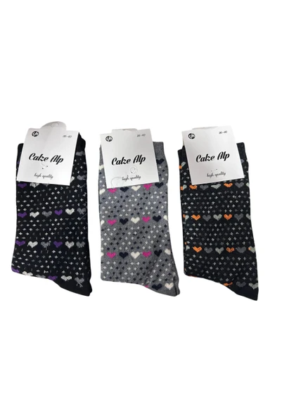 Kalp Desenli Likralı Kadın Soket Çorap 3 Adet ürün görseli