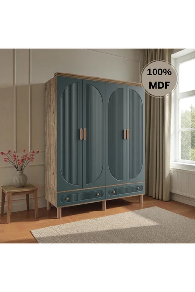 Home Comiet Sally 4 Kapaklı Mdf Çekmeceli Yeşil Gardırop - Resim 2