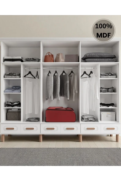 Home Comiet Perry 6 Kapaklı Aynalı Çekmeceli MDF Gardırop - Resim 3