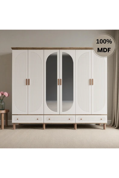 Home Comiet Sally 6 Kapaklı Aynalı Çekmeceli MDF Gardırop ürün görseli