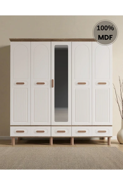Home Comiet Perry 5 Kapaklı Aynalı Çekmeceli MDF Gardırop ürün görseli