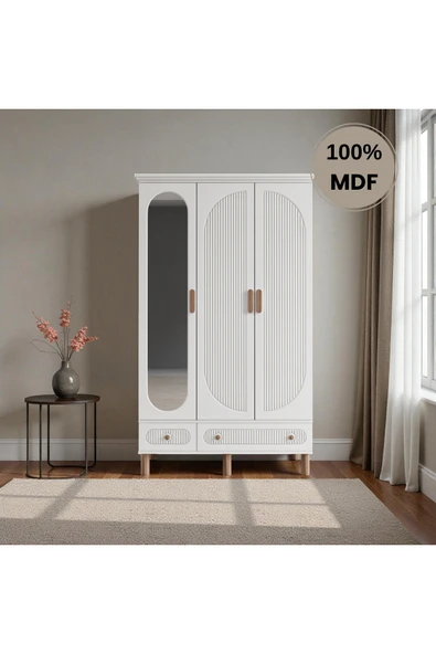 Home Comiet Sally 3 Kapaklı Aynalı MDF Çekmeceli Beyaz Gardırop ürün görseli