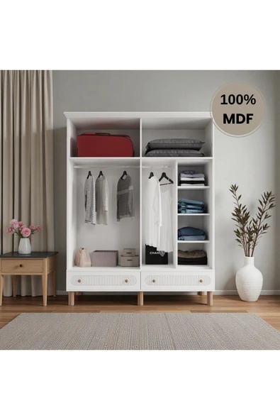 Home Comiet Sally 4 Kapaklı Mdf Çekmeceli Beyaz Gardırop - Resim 3