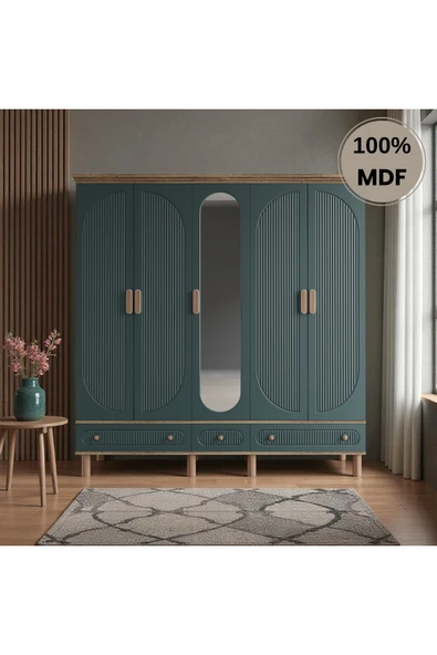 Home Comiet Sally 5 Kapaklı Aynalı Çekmeceli MDF Gardırop ürün görseli