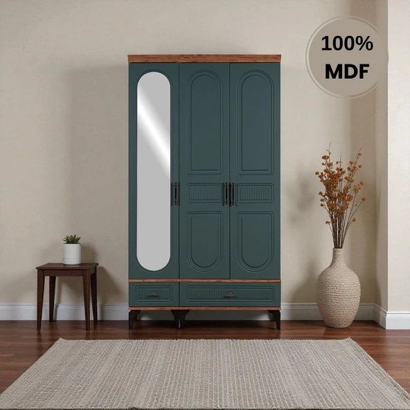 comiet Slope 3 Kapaklı Mdf Ayaklı Tasarım Country Gardırop - Resim 2