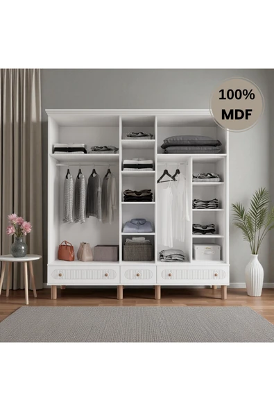 Home Comiet Sally 5 Kapaklı Aynalı Çekmeceli MDF Gardırop - Resim 3