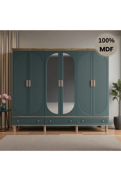 Home Comiet Sally 6 Kapaklı Aynalı Çekmeceli MDF Gardırop ürün görseli