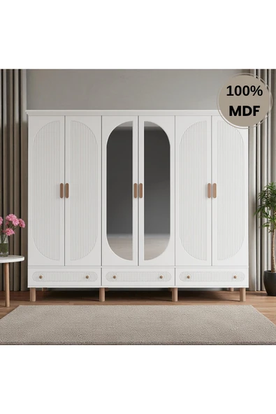 Home Comiet Sally 6 Kapaklı Aynalı Çekmeceli MDF Gardırop ürün görseli
