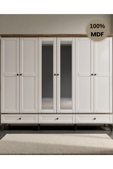 comiet Silva 6 Kapaklı Çekmeceli ayaklı tasarım country MDF Gardırop ürün görseli