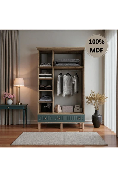 Home Comiet Sally 3 Kapaklı Aynalı MDF Çekmeceli Haki Gardırop - Resim 3