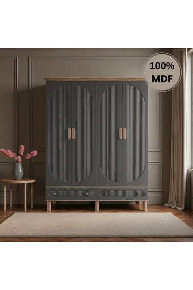 Home Comiet Sally 4 Kapaklı Mdf Çekmeceli Antrasit Gardırop ürün görseli