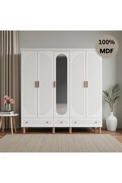 Home Comiet Sally 5 Kapaklı Aynalı Çekmeceli MDF Gardırop ürün görseli
