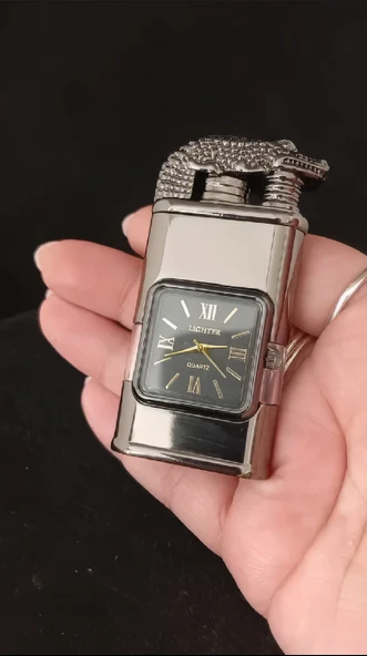 Füme Metal Timsah Başlıklı Saatli Jet Alevli Çakmak ürün görseli 1