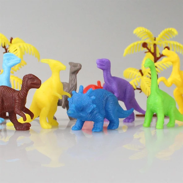 683 Toy Play 12 Parça Renkli Mini Dinozor Figür Seti 4-6 cm - Resim 3