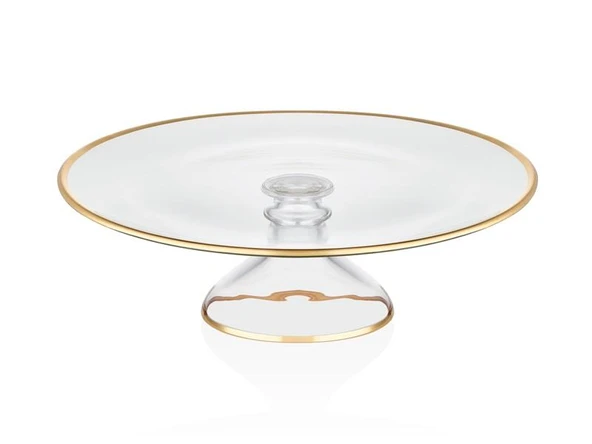 DECORİUM Cam Ayaklı 33 cm Servis Tabağı Dalia Altın M06460-AB ürün görseli