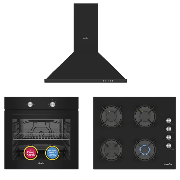 Simfer 4 Fonksiyon Trend Siyah Cam 3'lü Ankastre Set ürün görseli