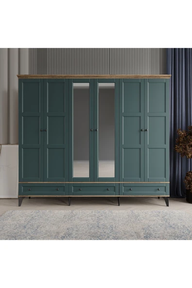 comiet Toprak 6 Kapaklı Aynalı Çekmeceli Mdf Gardırop ürün görseli