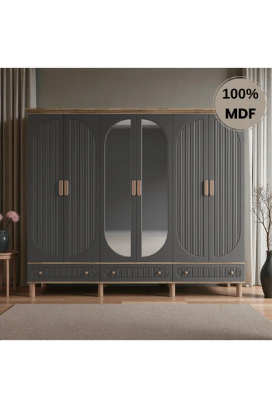 Home Comiet Sally 6 Kapaklı Aynalı Çekmeceli MDF Gardırop ürün görseli