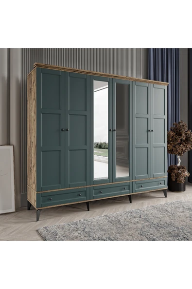 comiet Toprak 6 Kapaklı Aynalı Çekmeceli Mdf Gardırop - Resim 2