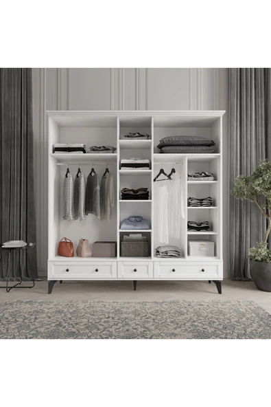 comiet Toprak 5 Kapaklı Aynalı Çekmeceli Mdf Gardırop - Resim 3