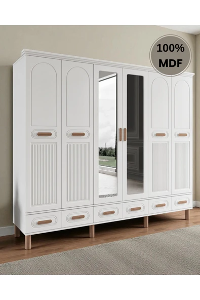 Home Comiet Perry 6 Kapaklı Aynalı Çekmeceli MDF Gardırop ürün görseli