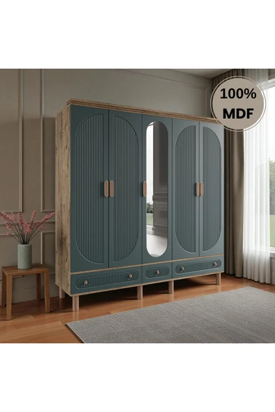 Home Comiet Sally 5 Kapaklı Aynalı Çekmeceli MDF Gardırop - Resim 2