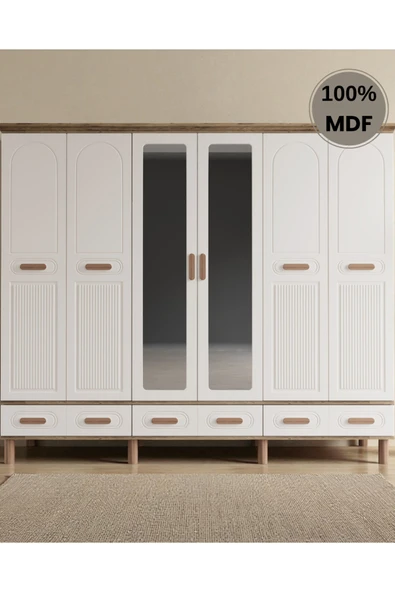 Home Comiet Perry 6 Kapaklı Aynalı Çekmeceli MDF Gardırop ürün görseli