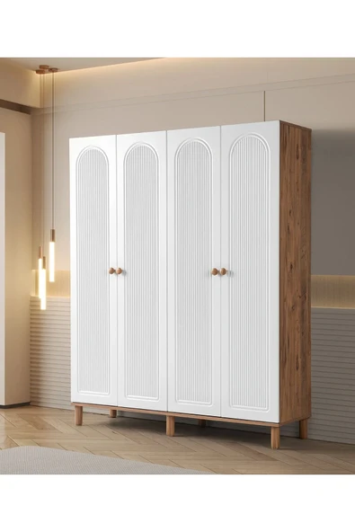 comiet Çağla 4 kapaklı bohem ayaklı tasarım çekmeceli gardırop ürün görseli