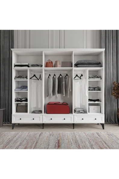 comiet Toprak 6 Kapaklı Aynalı Çekmeceli Mdf Gardırop - Resim 3