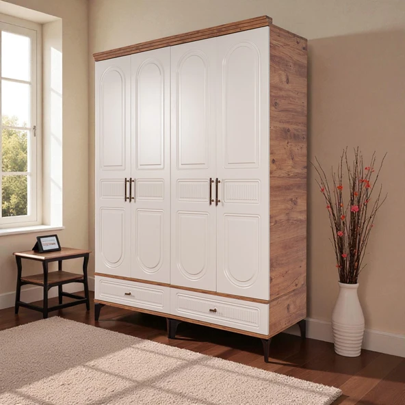 comiet Slope 4 Kapılı Mdfayaklı Tasarım Country Gardırop ürün görseli