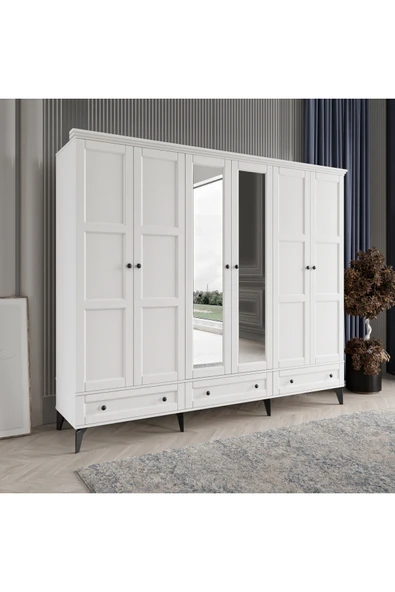 comiet Toprak 6 Kapaklı Aynalı Çekmeceli Mdf Gardırop - Resim 2