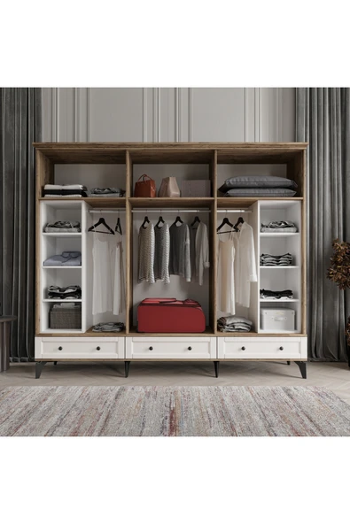 comiet Toprak 6 Kapaklı Aynalı Çekmeceli Mdf Gardırop - Resim 2