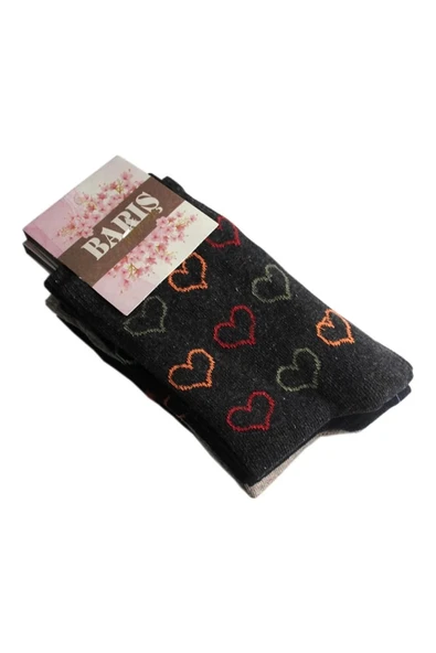 Kalp Desenli Likralı Kadın Soket Çorap 3 Adet - Resim 4