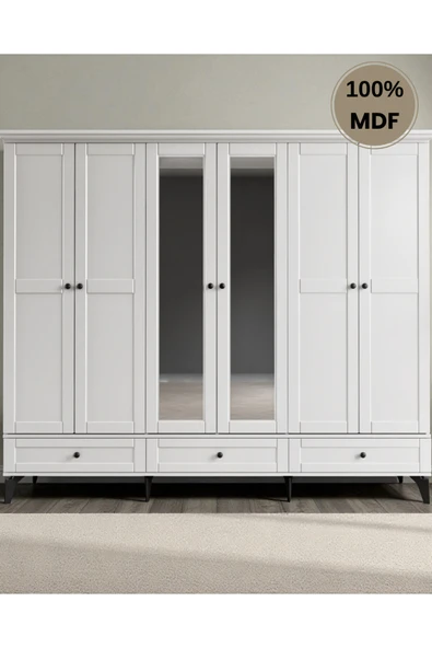 comiet Silva 6 Kapaklı Çekmeceli ayaklı tasarım country MDF Gardırop ürün görseli