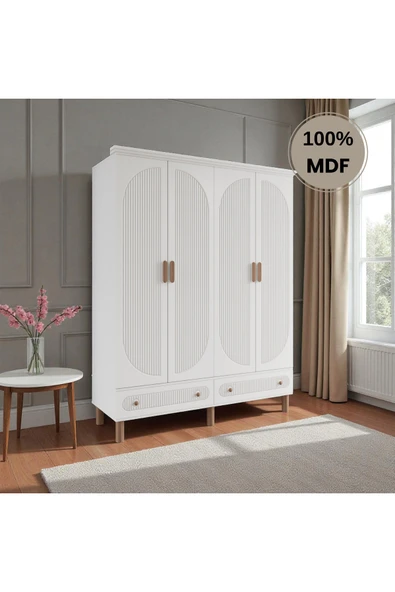 Home Comiet Sally 4 Kapaklı Mdf Çekmeceli Beyaz Gardırop - Resim 2
