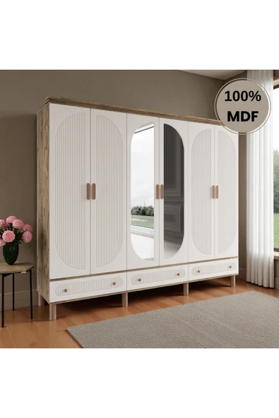 Home Comiet Sally 6 Kapaklı Aynalı Çekmeceli MDF Gardırop - Resim 2
