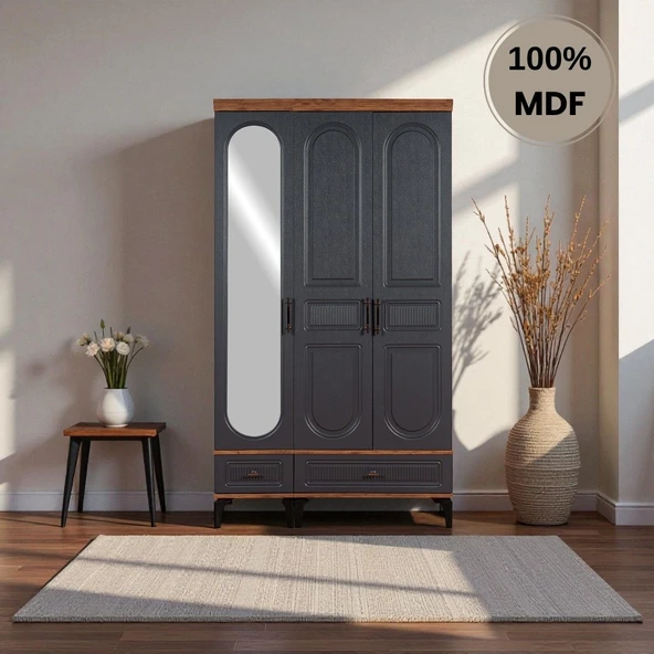 comiet Slope 3 Kapaklı Mdf Ayaklı Tasarım Country Gardırop - Resim 2