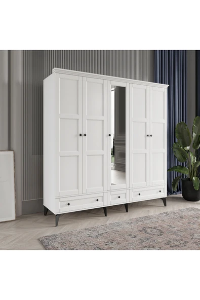 comiet Toprak 5 Kapaklı Aynalı Çekmeceli Mdf Gardırop - Resim 2