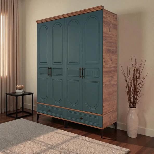 comiet Slope 4 Kapılı Mdfayaklı Tasarım Country Gardırop ürün görseli