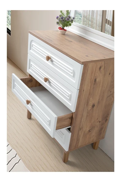 comiet Zakkum 4 çekmeceli ayaklı tasarım bohem şifonyer (AYNA DAHİL DEĞİLDİR) - Resim 2